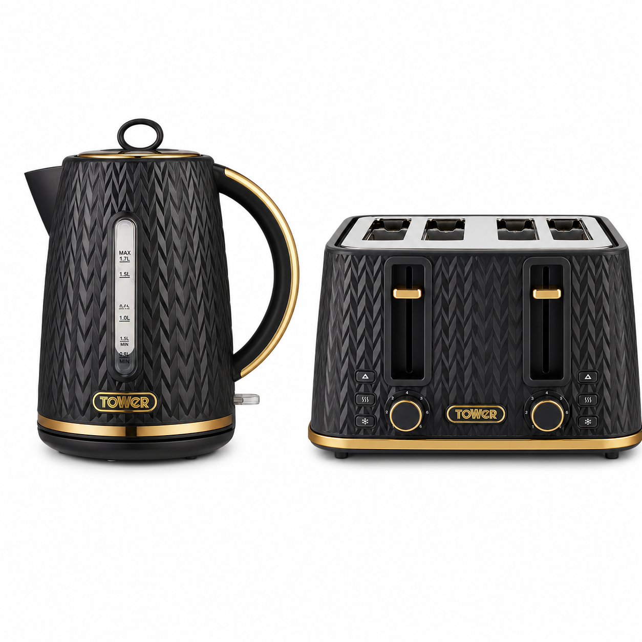Tower Tower Empire Jug Kettle & 4 Slice Toaster Kitchen Set (Black)
