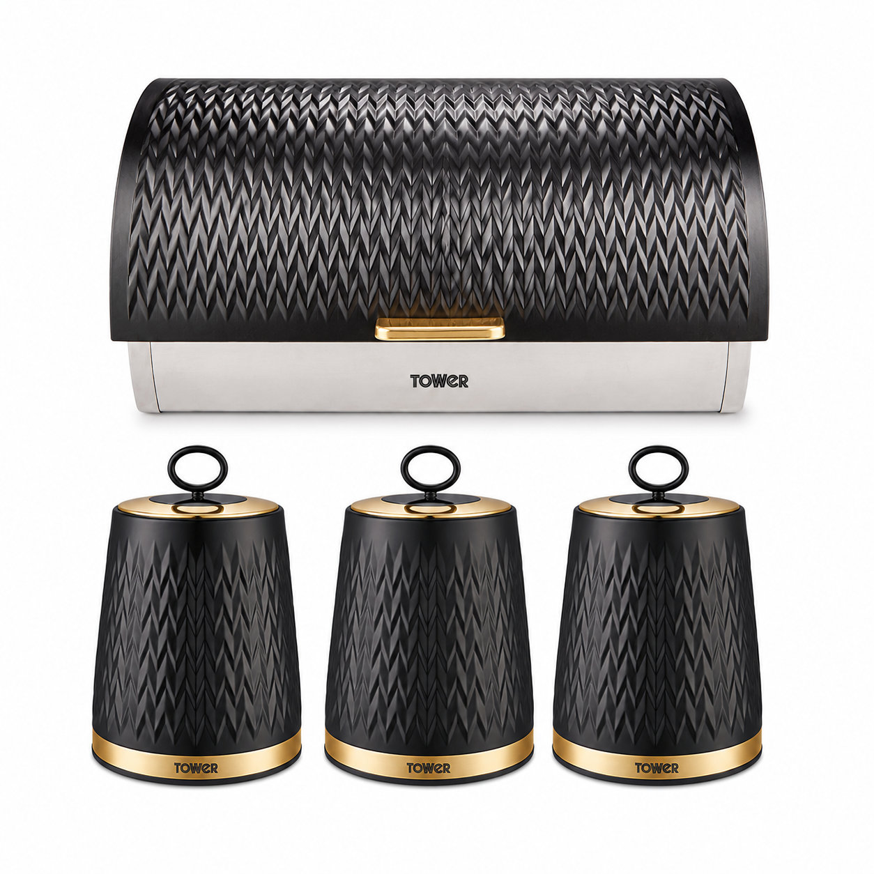 Tower Tower Empire Bread Bin & Canisters Kitchen Storage Set (Black)