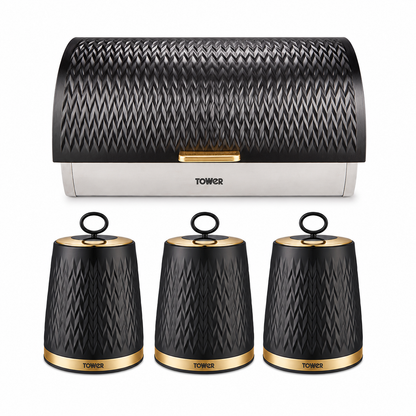 Tower Tower Empire Bread Bin & Canisters Kitchen Storage Set (Black)