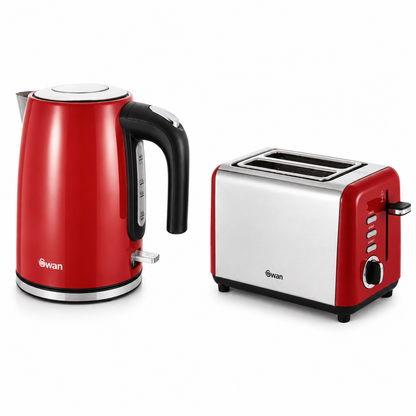 Swan Swan Townhouse Jug Kettle & 2 Slice Toaster Kitchen Set (Red)