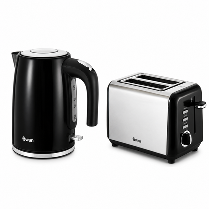 Swan Swan Townhouse Jug Kettle & 2 Slice Toaster Kitchen Set (Black)