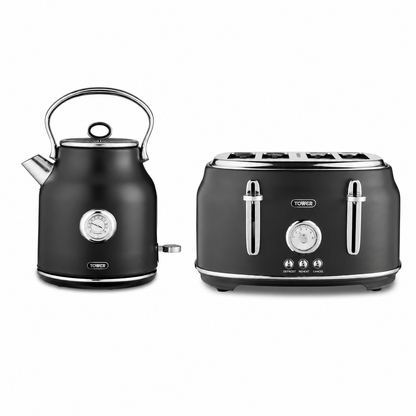 Tower Tower Renaissance Kettle & 4 Slice Toaster Kitchen Set (Black)