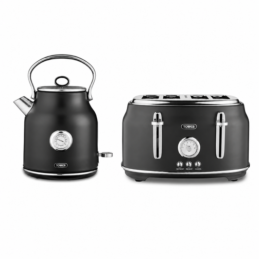 Tower Tower Renaissance Kettle & 4 Slice Toaster Kitchen Set (Black)