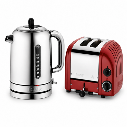 Dualit Dualit Classic Kettle & 2 Slice Vario AWS Toaster Kitchen Set (Silver & Red)