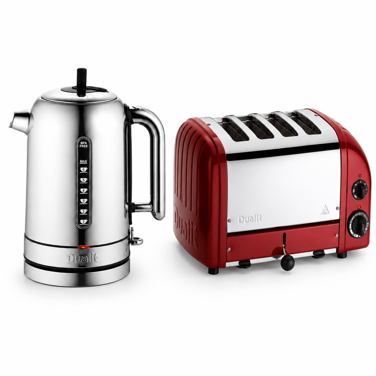 Dualit Dualit Classic Kettle & 4 Slice Vario AWS Toaster Kitchen Set (Silver & Red)