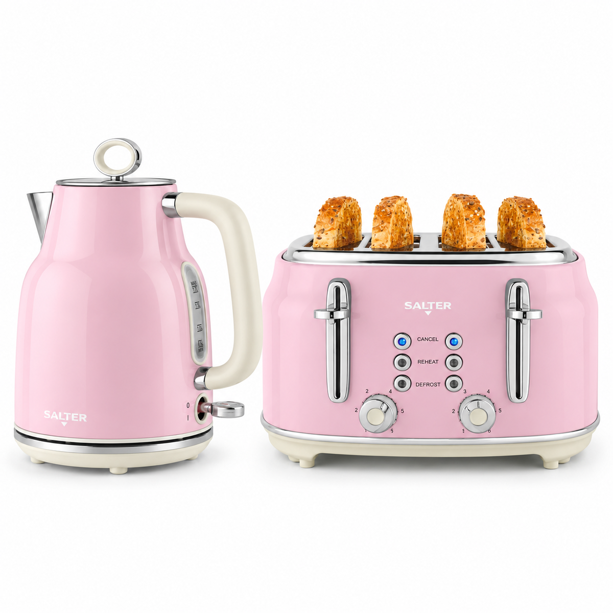 Salter Salter Retro Kettle & 4 Slice Toaster Kitchen Set (Pink)