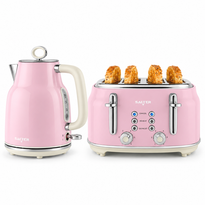 Salter Salter Retro Kettle & 4 Slice Toaster Kitchen Set (Pink)