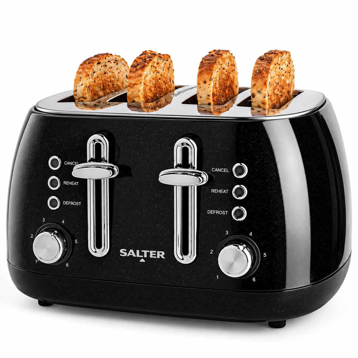 Salter Boston Kettle, 4 Slice Toaster, Bread Bin & Canisters Kitchen Set (Black)