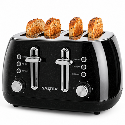Salter Boston Kettle, 4 Slice Toaster, Bread Bin & Canisters Kitchen Set (Black)