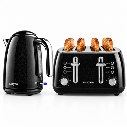Salter Boston Kettle & 4 Slice Toaster Kitchen Set (Black)