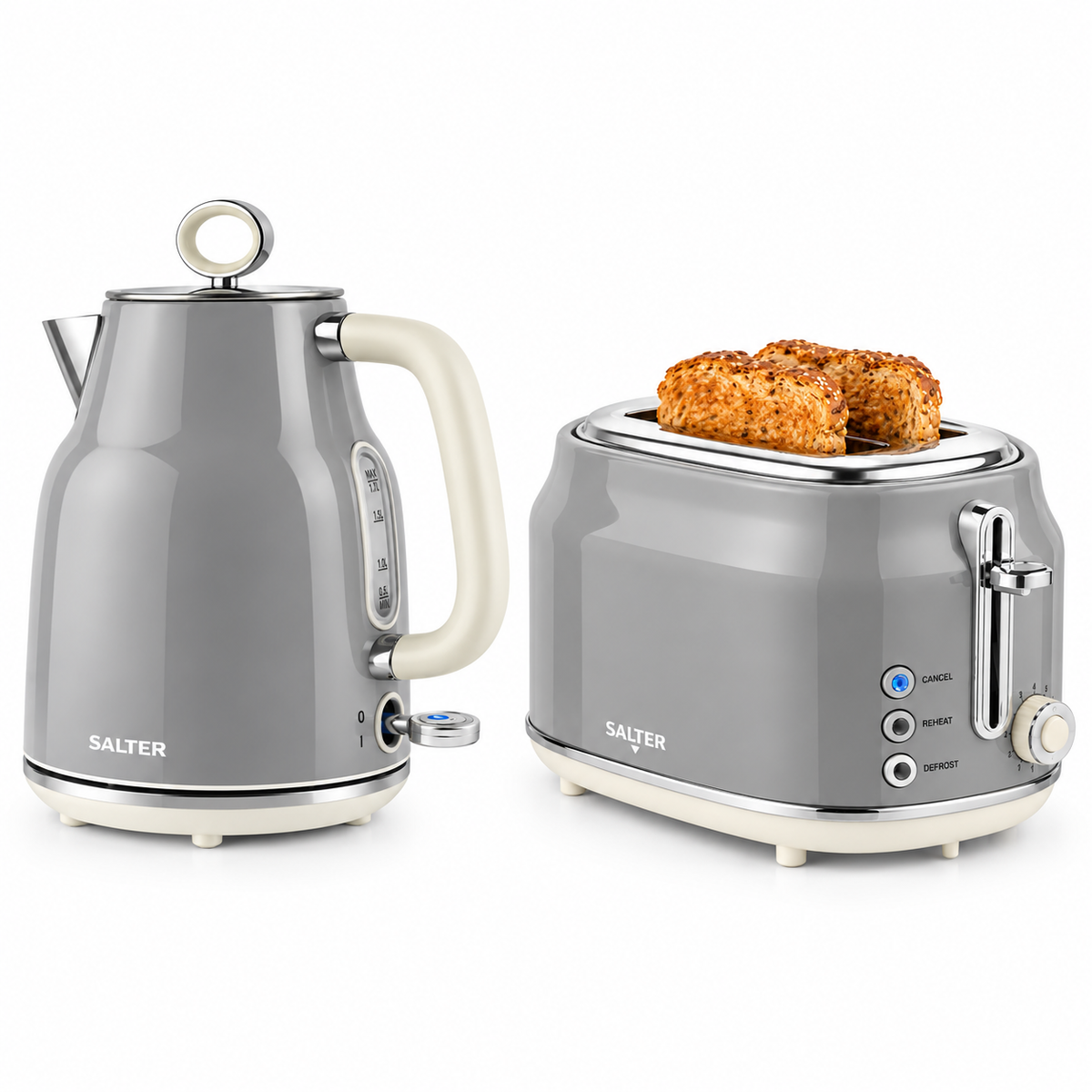 Salter Salter Retro Kettle & 2 Slice Toaster Kitchen Set (Grey)