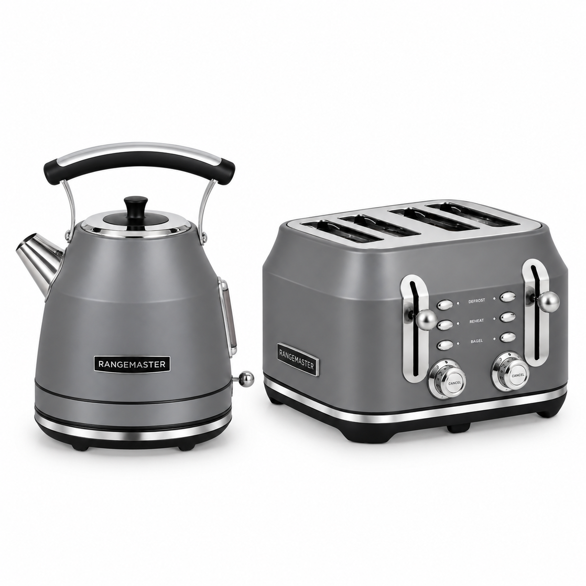 Rangemaster Traditional Kettle & 4 Slice Toaster Kitchen Set (Matt Grey)