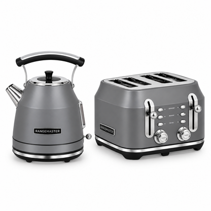 Rangemaster Traditional Kettle & 4 Slice Toaster Kitchen Set (Matt Grey)