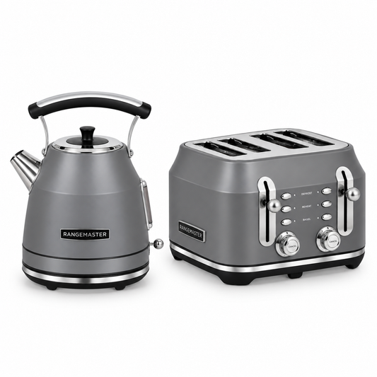 Rangemaster Traditional Kettle & 4 Slice Toaster Kitchen Set (Matt Grey)