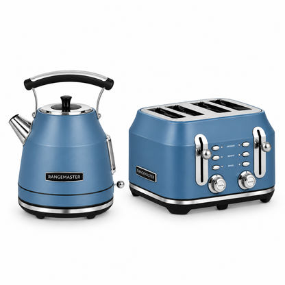 Rangemaster Traditional Kettle & 4 Slice Toaster Kitchen Set (Matt Stone Blue)
