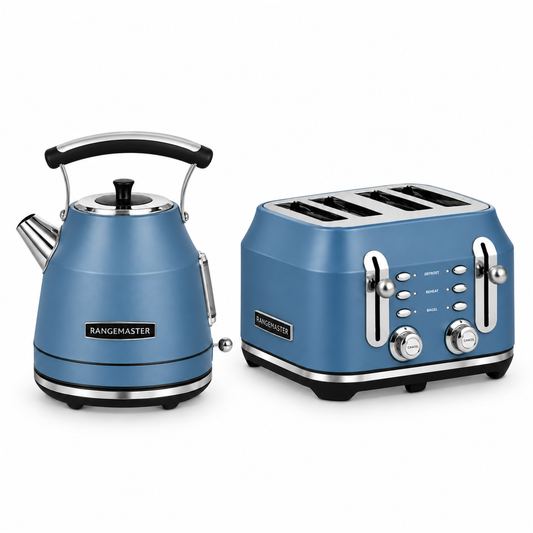 Rangemaster Traditional Kettle & 4 Slice Toaster Kitchen Set (Matt Stone Blue)
