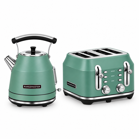 Rangemaster Traditional Kettle & 4 Slice Toaster Kitchen Set (Matt Mineral Green)