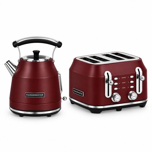 Rangemaster Traditional Kettle & 4 Slice Toaster Kitchen Set (Bordeaux Red)