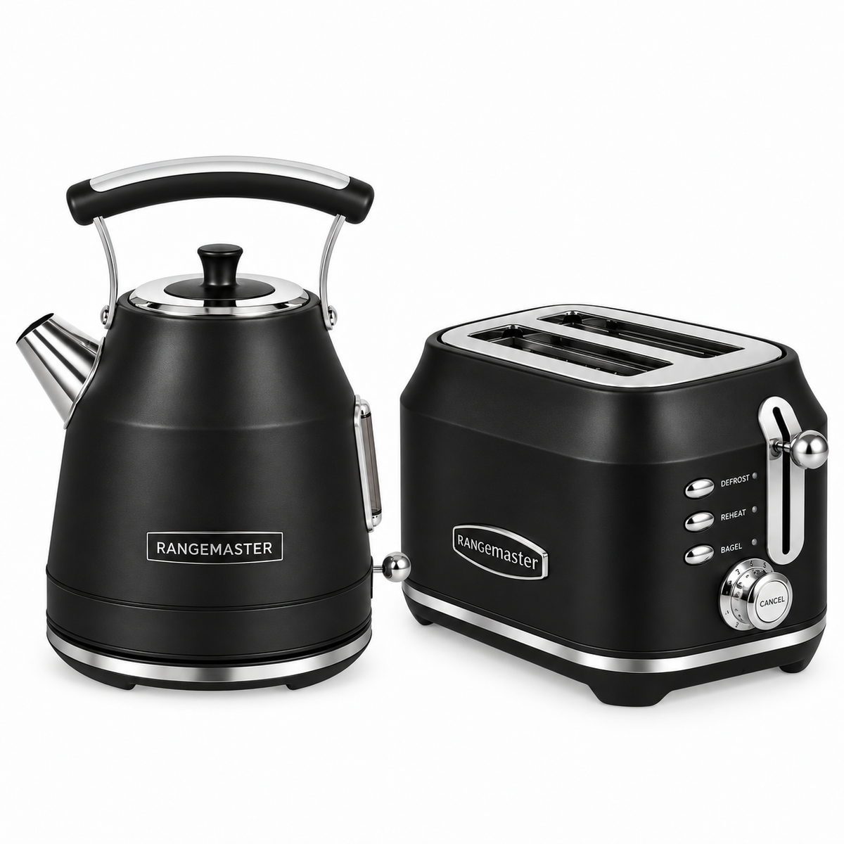 Rangemaster Traditional Kettle & 2 Slice Toaster Kitchen Set (Matt Black)