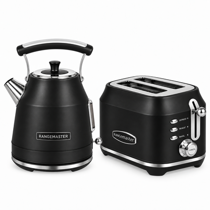 Rangemaster Traditional Kettle & 2 Slice Toaster Kitchen Set (Matt Black)