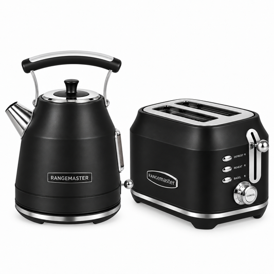 Rangemaster Traditional Kettle & 2 Slice Toaster Kitchen Set (Matt Black)