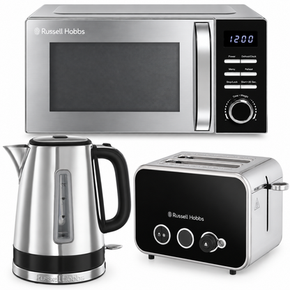 Russell Hobbs Distinctions Jug Kettle, 2 Slice Toaster & Microwave Kitchen Set (Black)