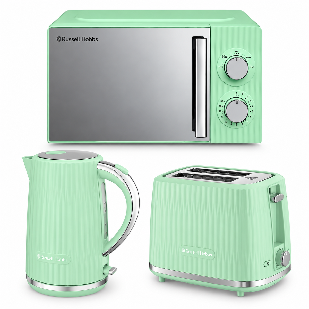 Russell Hobbs Eden Kettle, 2 Slice Toaster & Microwave Kitchen Set (Pistachio)