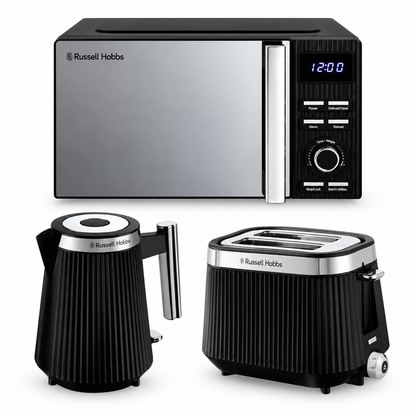 Russell Hobbs Bronte Kettle, 2 Slice Toaster & Digital Microwave Kitchen Set (Black)