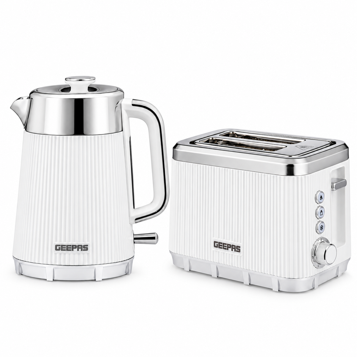 GEEPAS Arcus Kettle & 2 Slice Toaster Kitchen Set (White)