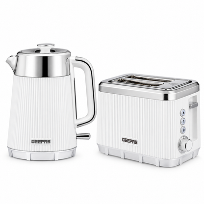GEEPAS Arcus Kettle & 2 Slice Toaster Kitchen Set (White)