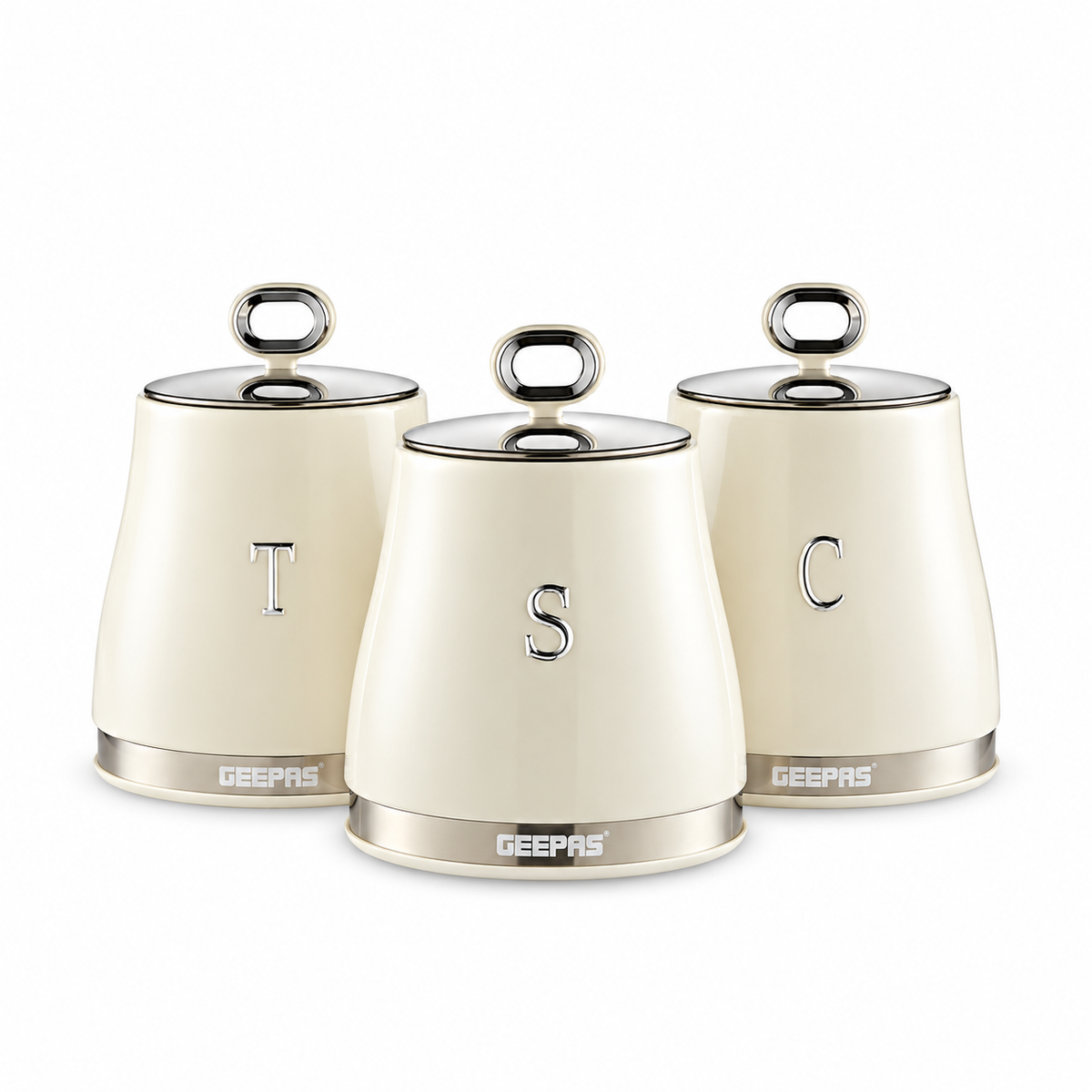 GEEPAS Retrovive Kettle, 4 Slice Toaster, Bread Bin & Canisters Kitchen Set (Cream)
