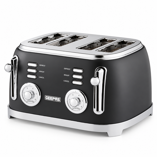 GEEPAS Retrovive 4 Slice Toaster GBT36564UK-BK (Vintage Black)