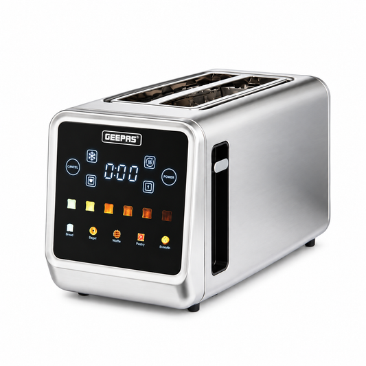 GEEPAS 5-in-1 Digital 4 Slice Long Slot Toaster GBT36566UK (Silver)