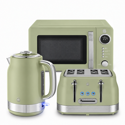 Swan Swan Retro Jug Kettle, 4 Slice Toaster & Microwave Kitchen Set (Green)