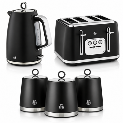 Swan Swan Serenity Kettle, 4 Slice Toaster & Canisters Kitchen Set (Black)