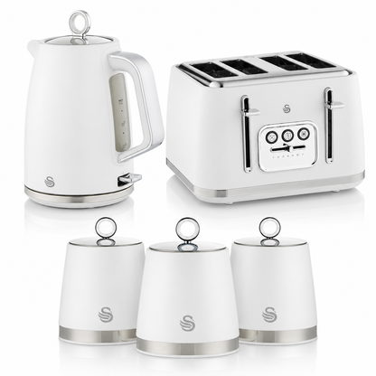 Swan Swan Serenity Kettle, 4 Slice Toaster & Canisters Kitchen Set (White)