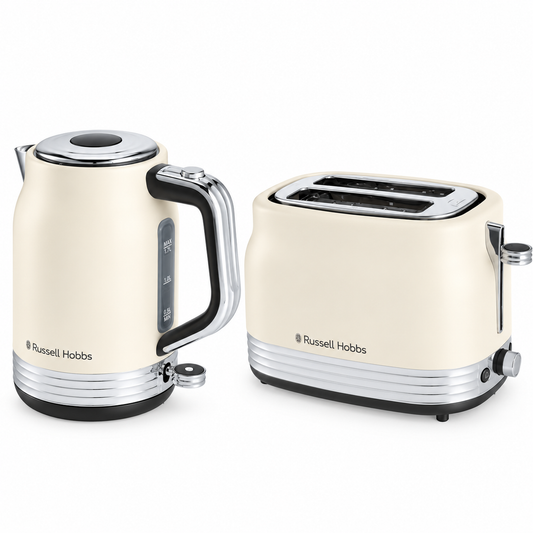 Russell Hobbs Hanley Jug Kettle & 2 Slice Toaster Kitchen Set (Jasmine Cream)