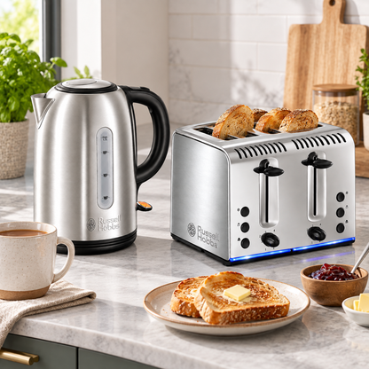 Russell Hobbs Kettle & 4 Slice Toaster Set 20441 20750 Silver (Stainless Steel)