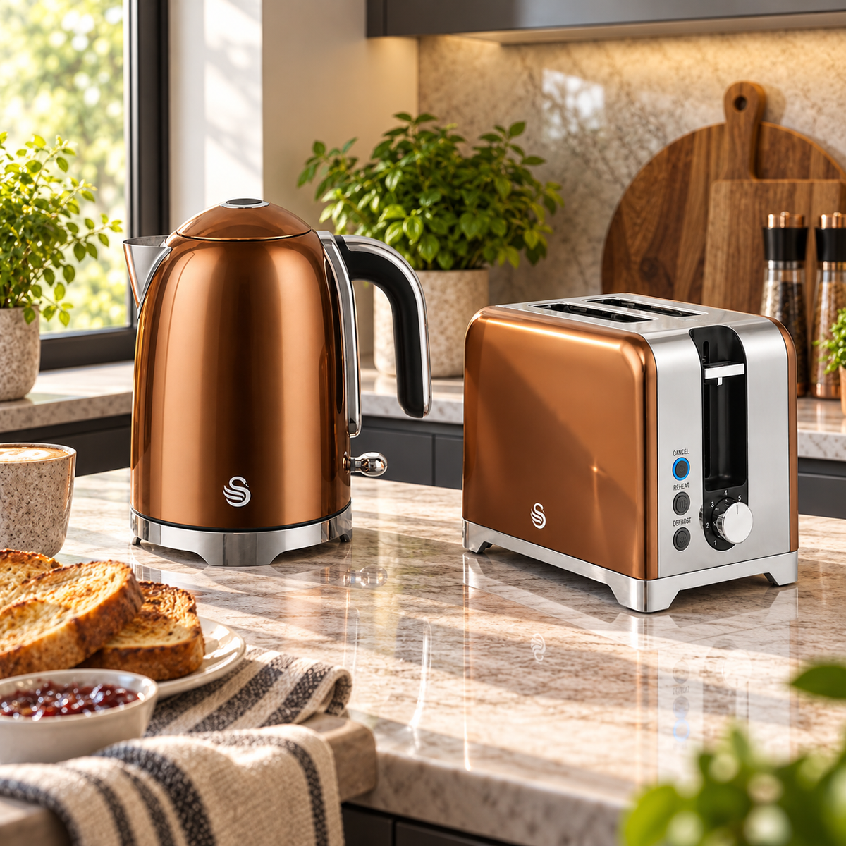 Swan Swan Solace Jug Kettle & 2 Slice Toaster Kitchen Set (Copper)
