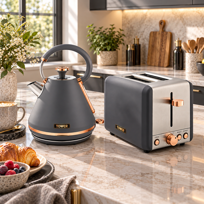 Tower Tower Cavaletto Pyramid Kettle & 2 Slice Toaster Kitchen Set (Grey)