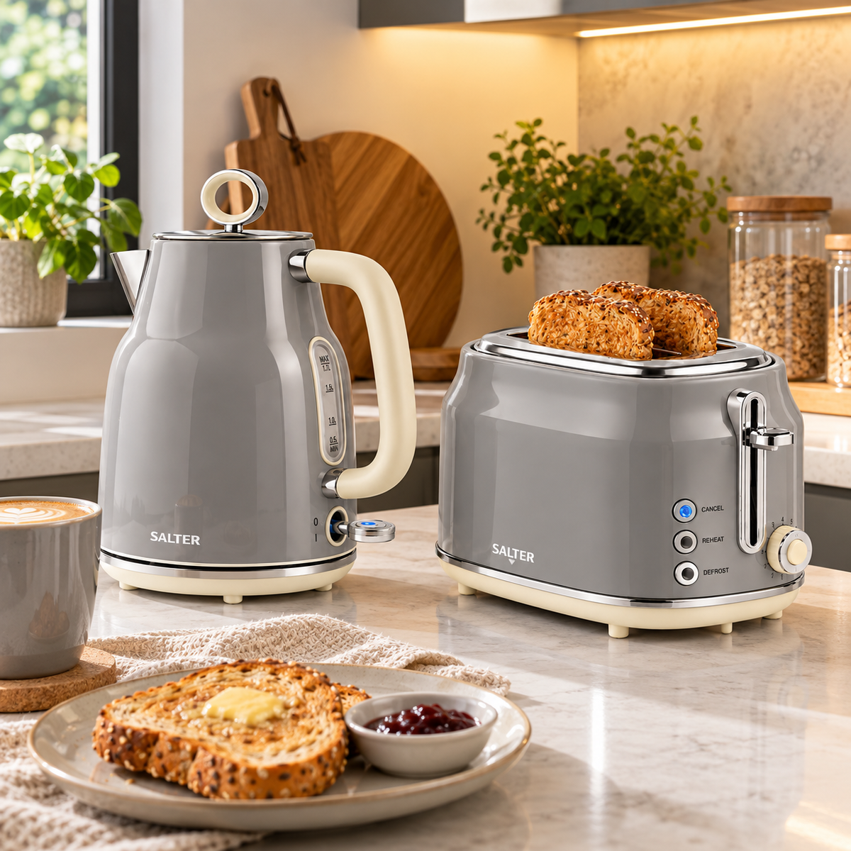 Salter Salter Retro Kettle & 2 Slice Toaster Kitchen Set (Grey)