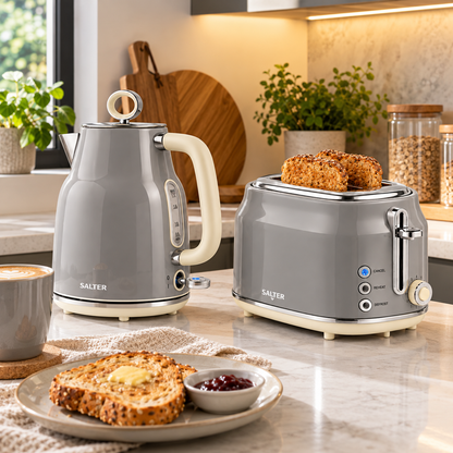 Salter Salter Retro Kettle & 2 Slice Toaster Kitchen Set (Grey)
