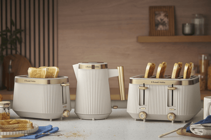 Russell Hobbs Bronte Jug Kettle & 4 Slice Toaster Kitchen Set (Stone) - Vibe Home