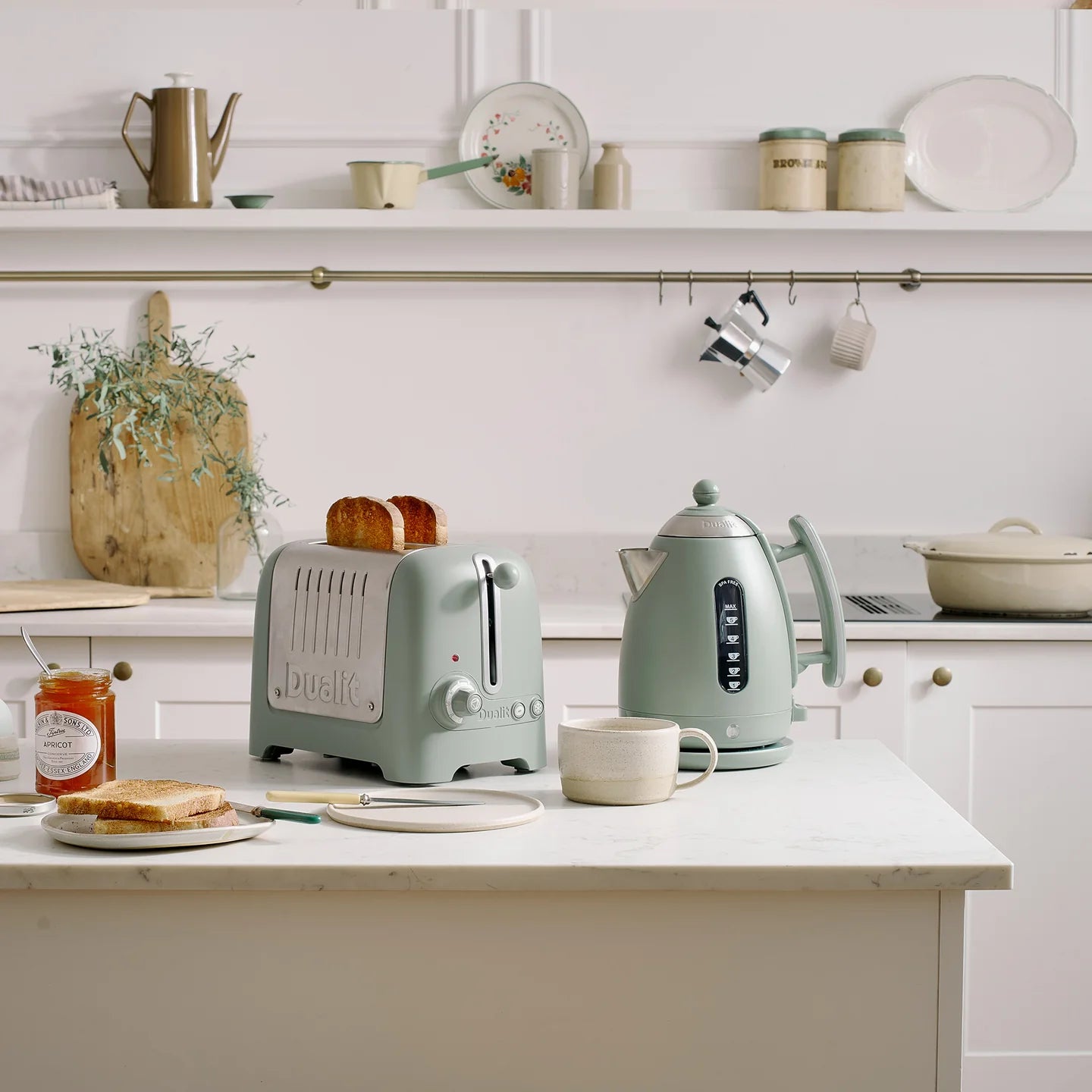 Dualit Lite Jug Kettle & 2 Slice Toaster Kitchen Set (Sage)