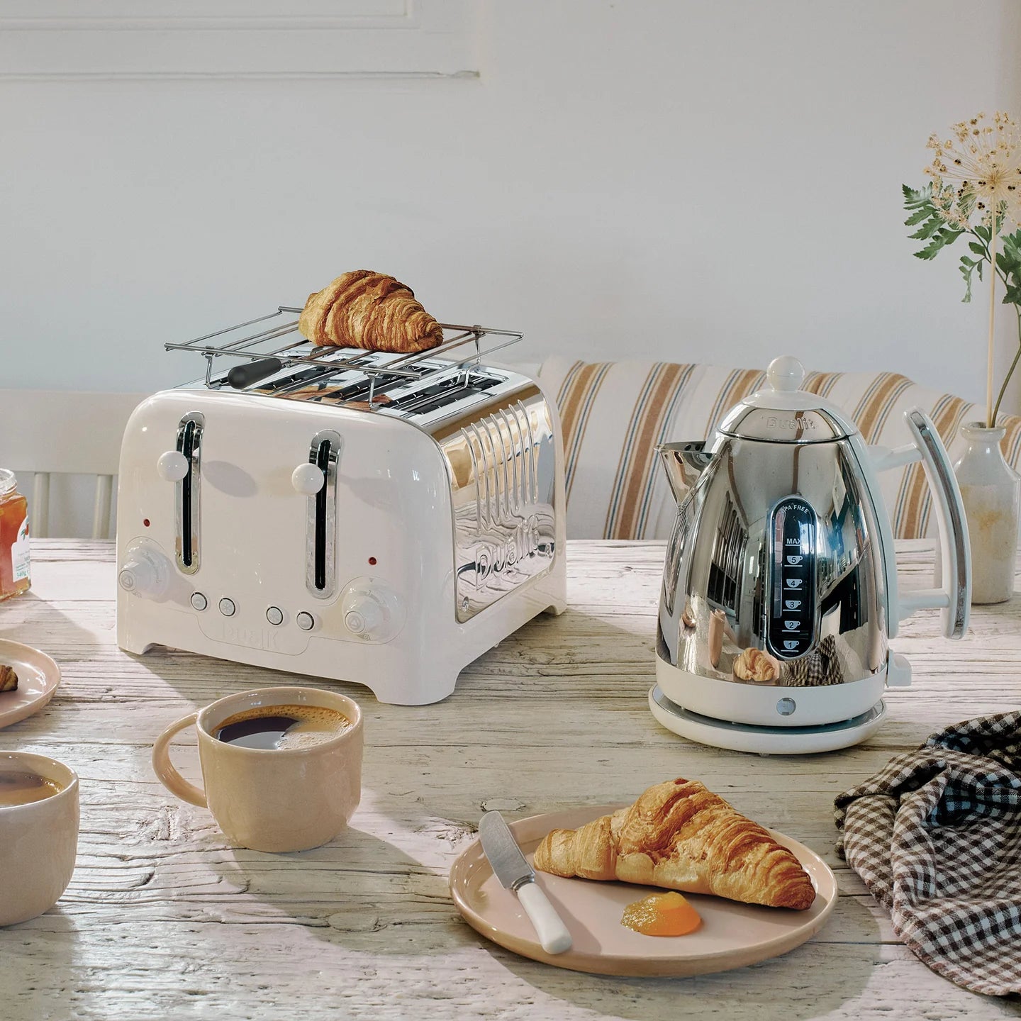 Dualit Lite Jug Kettle & 4 Slice Toaster Kitchen Set (Canvas White)