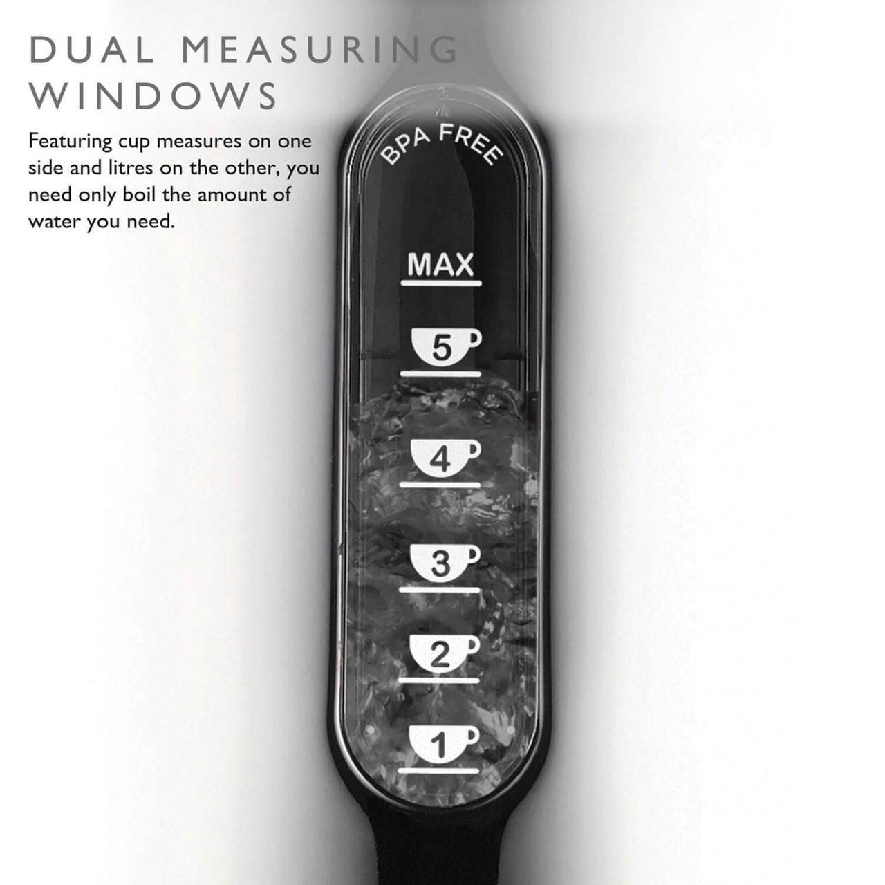Canvas white jug kettle featuring a black water level scale panel