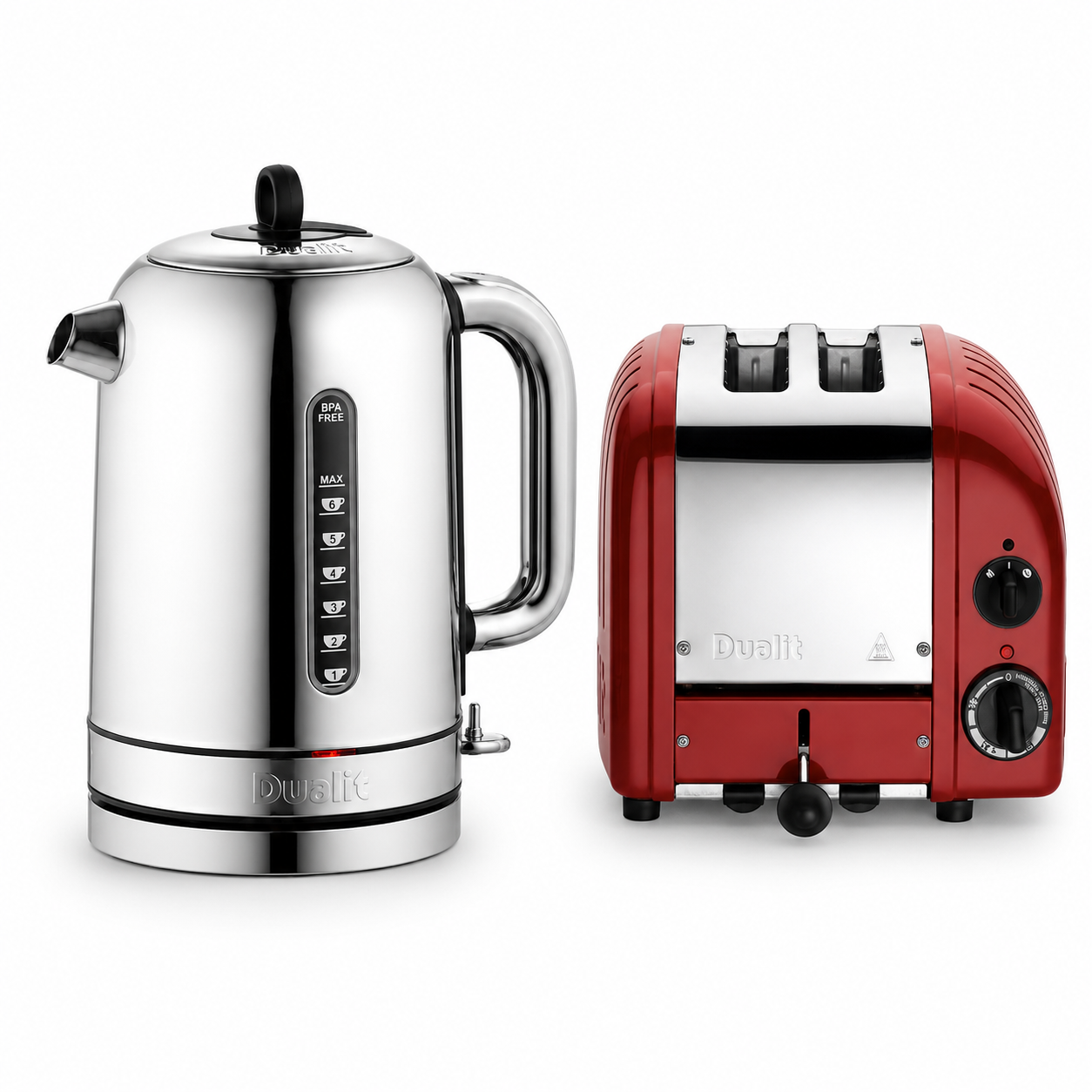 Dualit Dualit Classic Kettle & 2 Slice Vario AWS Toaster Kitchen Set (Silver & Red)