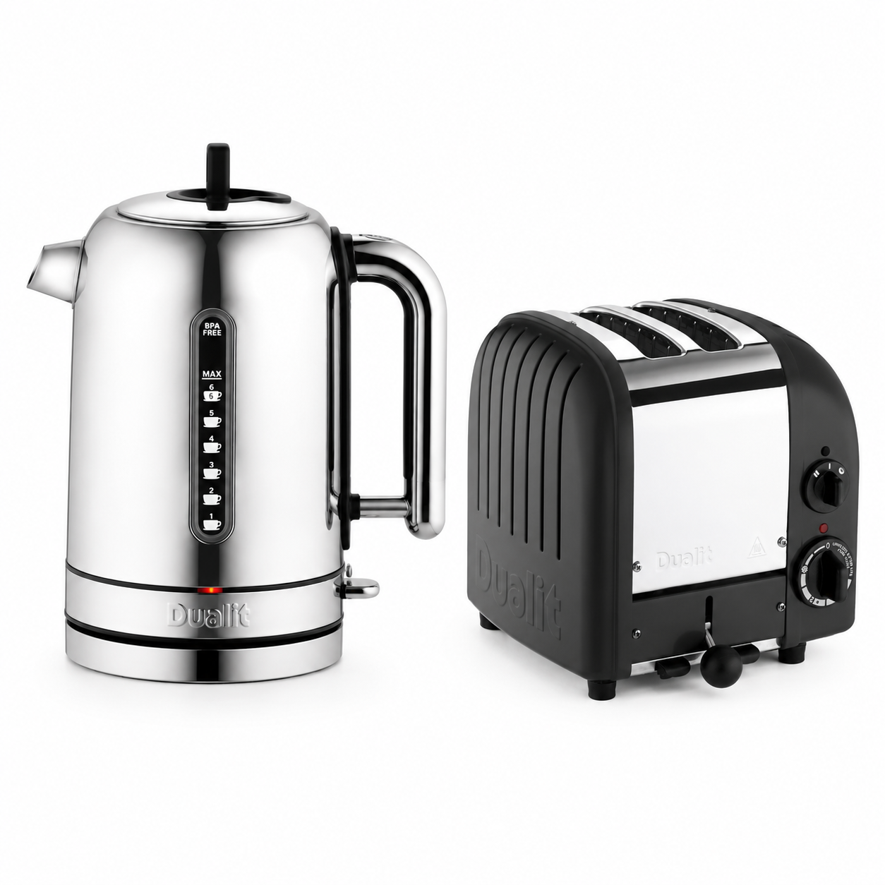 Dualit Classic Kettle & 2 Slice Vario AWS Toaster Kitchen Set (Stainless Steel & Matte Black) Kettle & Toaster Sets