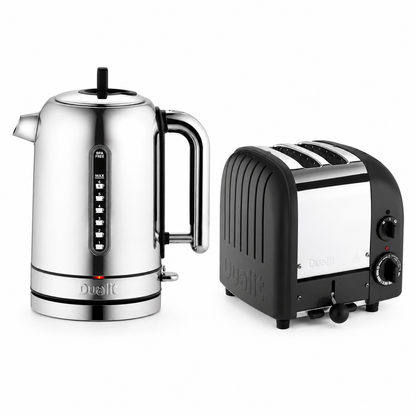 Dualit Classic Kettle & 2 Slice Vario AWS Toaster Kitchen Set (Stainless Steel & Matte Black) Kettle & Toaster Sets