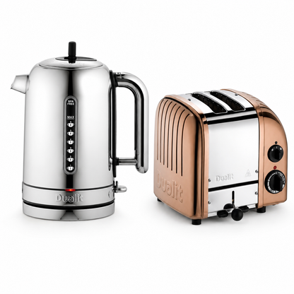 Dualit Classic Kettle & 2 Slice Vario AWS Toaster Kitchen Set (Stainless Steel & Copper) Kettle & Toaster Sets